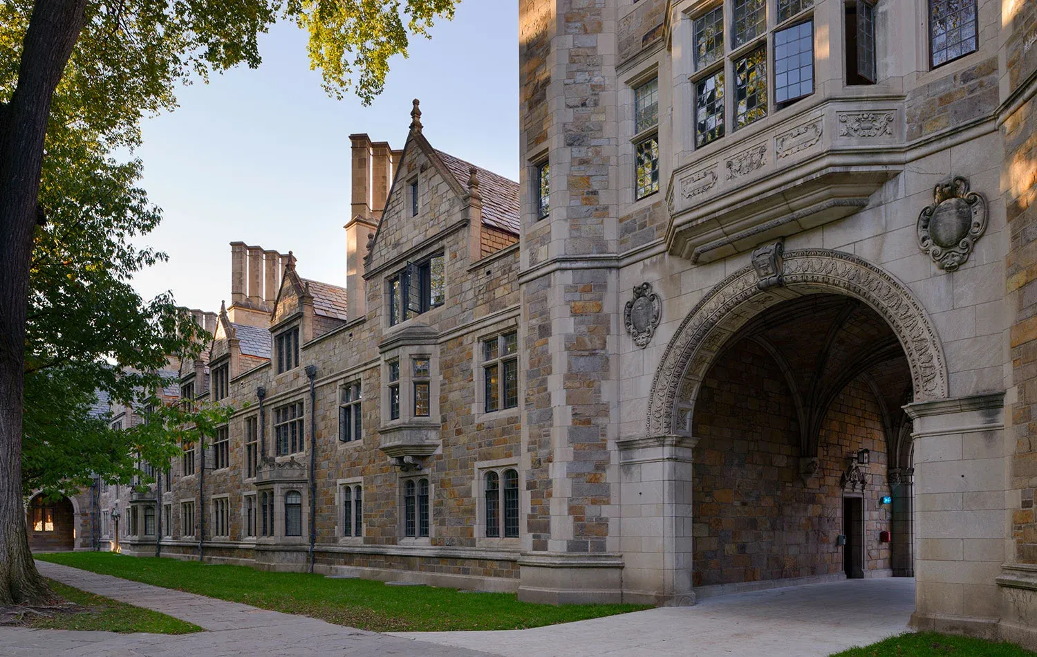 The Michigan Law Quad on a summer evening